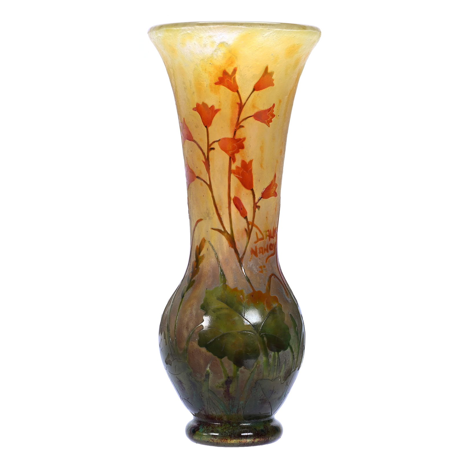 Vase, Signed Daum Nancy, French Cameo Art Glass: Vase, Signed Daum Nancy, French Cameo Art Glass, 5.75" x 2.25", Mottled Ground With Enamel Floral Decor, Nice Form, This Piece Is Genuine Daum From The Early 1900s, Private Tennessee Collection.