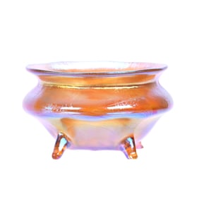 Salt Dip, Footed, Signed LCT #N3438, Tiffany Gold Iridescent Art Glass