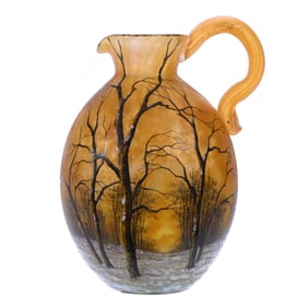 Handled Jug, Signed Daum Nancy, French Cameo Art Glass