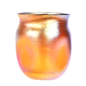 Shot Glass Signed LCT, Tiffany Gold Iridescent Art Glass