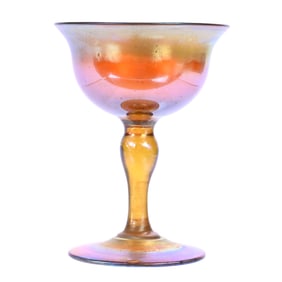 Wine Stem Signed LCT, Tiffany Gold Iridescent Art Glass
