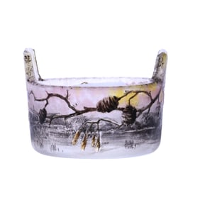 Tab-Handled Salt Dip, Signed Daum Nancy, French Cameo Art Glass