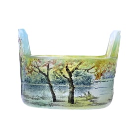 Tab-Handled Salt Dip, Signed Daum Nancy, French Cameo Art Glass