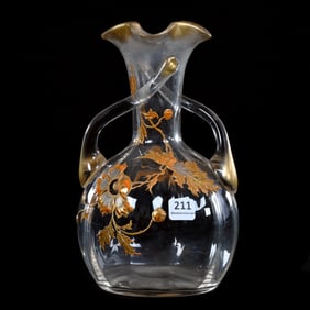 Two Handled Vase, Unmarked Mt. Joye Style Art Glass