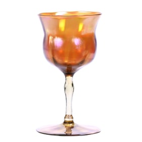 Wine Stem Signed LCT, Tiffany Gold Iridescent Art Glass