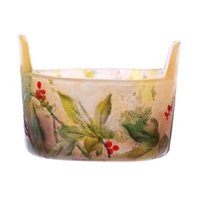 Tab-Handled Salt Dip, Signed Daum Nancy, French Cameo Art Glass