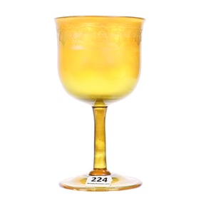 Goblet Signed LCT Favrile, Tiffany Gold Iridescent Art Glass