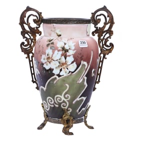 Two Handled Art Glass Vase, Wave Crest Banner Mark