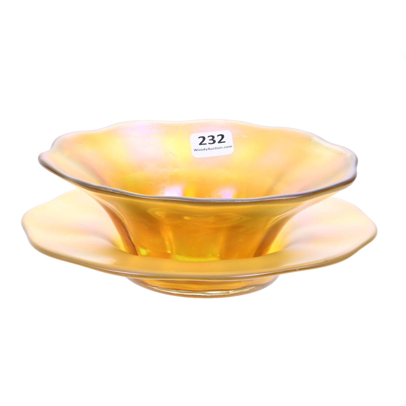 Bowl/Underplate, Gold Iridescent Art Glass In Style Of Tiffany (1 of 5)