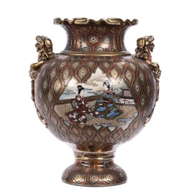 Vase, Unmarked Satsuma Style With Classic Geisha Scenic Decor