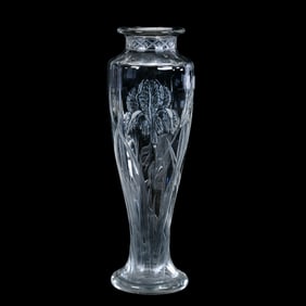 Vase, Brilliant Period Cut Glass, Engraved Iris Decor Attributed To Stevens & Williams