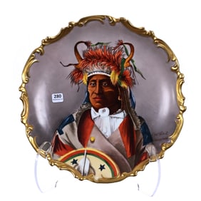 Charger, Marked L.S.& S. Limoges, Titled "Chief Wets-It Of The Assiniboine Tribe"