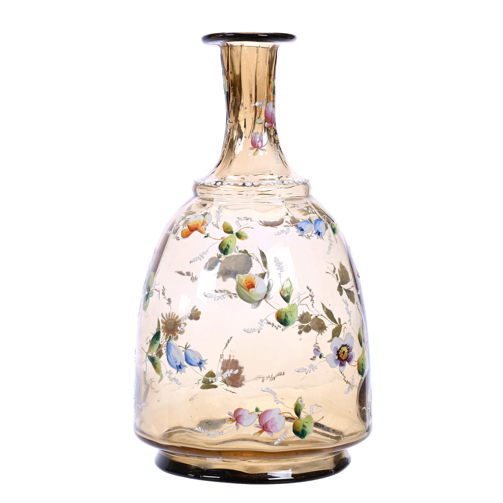 Carafe, Unmarked Moser Art Glass, Solid Amber Coinspot (1 of 4)