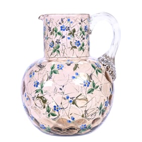 Pitcher, Unmarked Amber Coinspot Art Glass