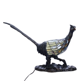 Figural Bronze And Leaded Glass Lamp, Signed Charles Schneider