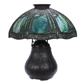 Table Lamp, Handel Arts And Crafts Leaded Glass Eight Sided Shade