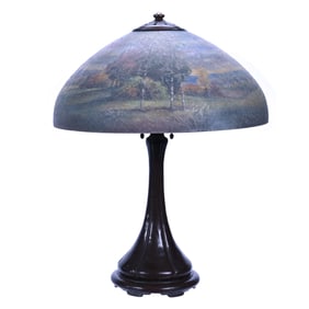Table Lamp, Signed Handel #H955, Reverse Painted Lamp