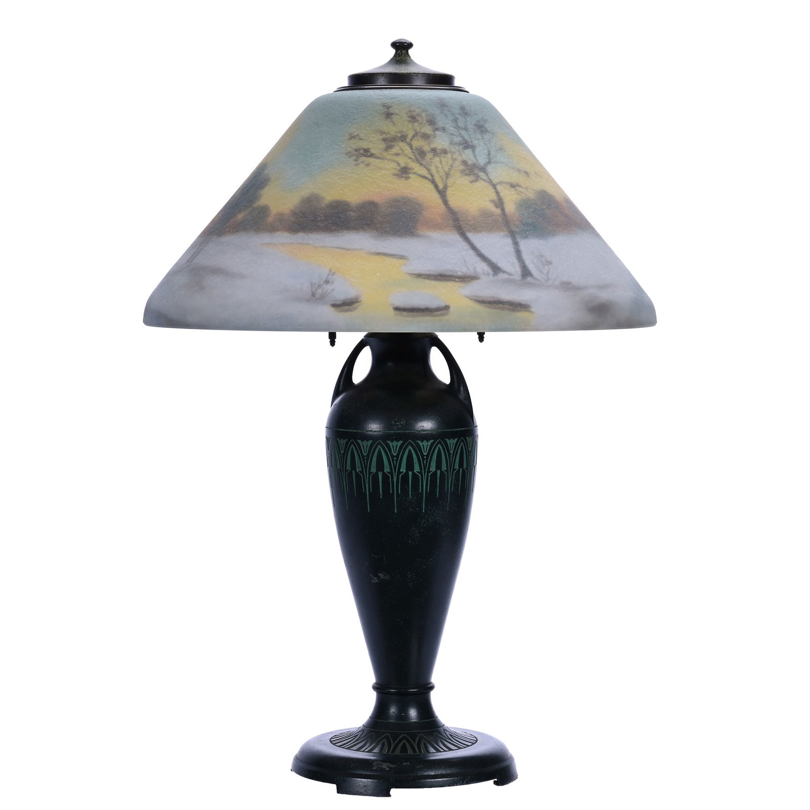 Table Lamp, Marked Moe Bridges And Classique, Reverse Painted Winter Fields Scenic Decor (1 of 8)