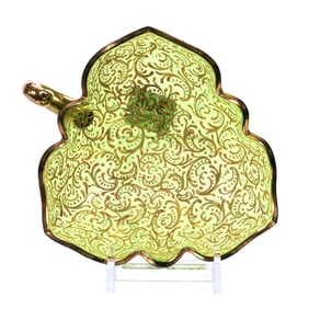 Handled Nappy, Leaf Shape, Unmarked Bohemian Art Glass