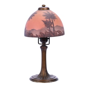 Boudoir Lamp, Marked Handel, Reverse Painted Desert Oasis Scenic Decor