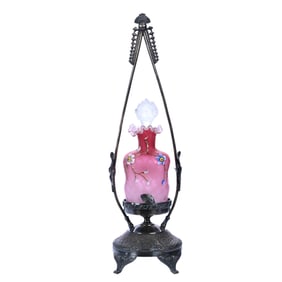 Perfume Stand, Pink Satin Diamond Quilted MOP Perfume Bottle