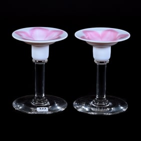 Pair Candlestick Holders, Designed By A. Douglas Nash, Signed Libbey