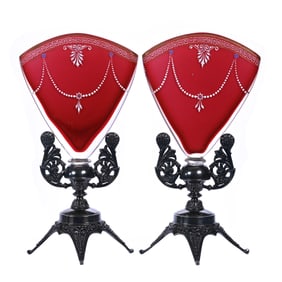Victorian Fan Vase, Cased Cranberry Art Glass Insert