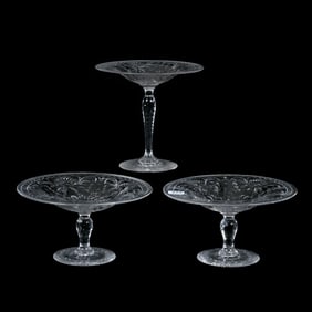 Compote Set, Three Piece, American Brilliant Cut Glass, Buckingham Pattern By Pairpoint