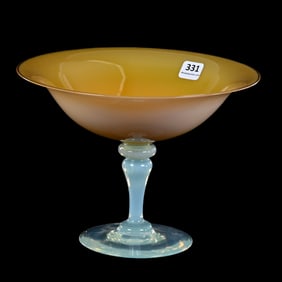 Compote, Apricot Opalescent Art Glass, In The Style Of Either Frye Foval Or Steuben Art Glass