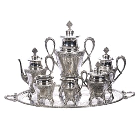 Coffee & Tea Service, Seven Piece Set, Silverplate Marked Middletown #1013