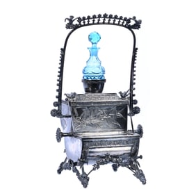 Mechanical Jewel Box & Perfume, Blue Pattern Glass Perfume