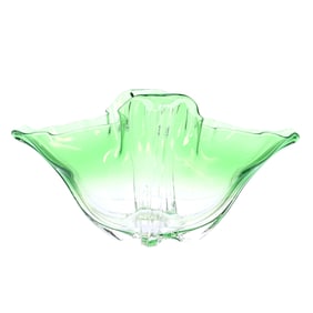 Bowl, Signed Steuben Art Glass, Grotesque Pattern, Shape #7535, Green Shading To Clear