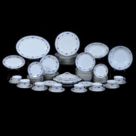 Over 55 Piece Table Set, Vintage Marked KPM Porcelain, White With Floral Basket And Garland Design