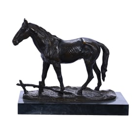 Bronze Horse Sculpture On Marble Base, Early 20th Century