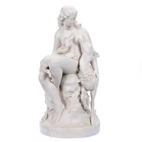 White Parian Bisque Statue, Titled "Wood Nymph", Signed C. B. Birch, Dated 1866