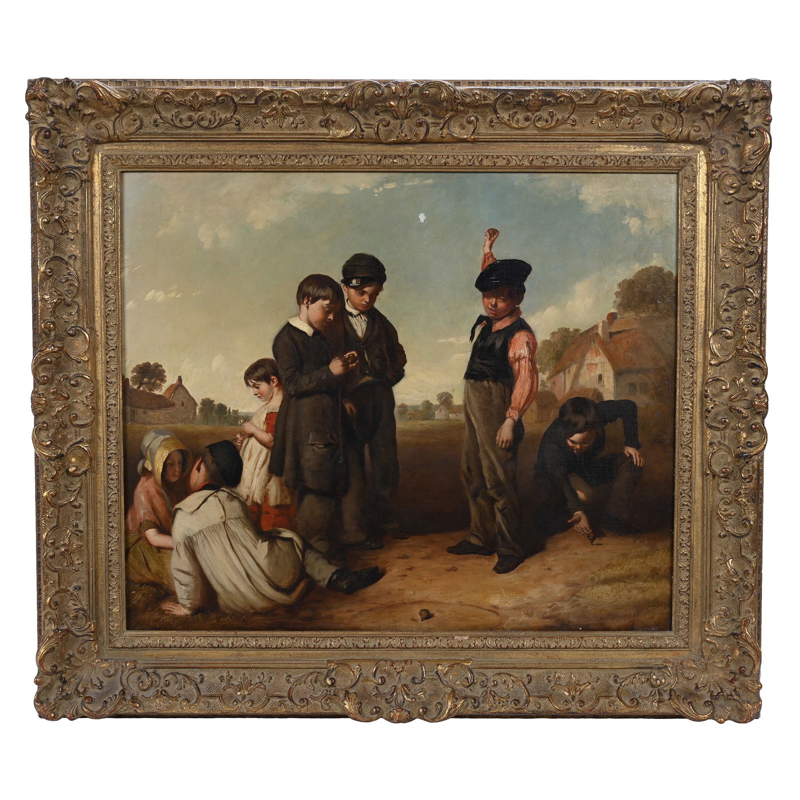 Original Oil On Canvas Painting, Signed  R. James (1809-1853, )Early School Ground Scene Of Children (1 of 7)