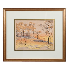 Color Block Print Titled "Persimmons And Sumac" C. 1933 By Norma Bassett Hall (1889-1957)