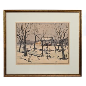 Color Block Print Titled "Thawing Snow," C. 1939 By Norma Bassett Hall (1889-1957)