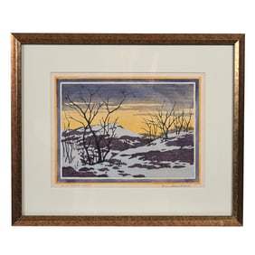 Color Block Print Titled "Winter Sunset," C. 1943-44 By Norma Bassett Hall (1889-1957)