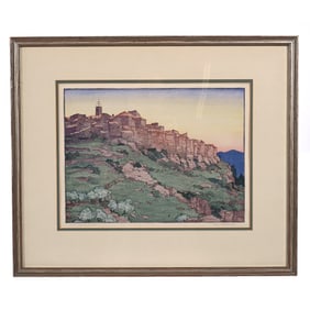 Color Block Print Titled "Tourrettes-Sur-Loup" By Norma Bassett Hall (1889-1957)
