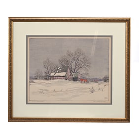 Color Block Print Titled "Gray Winter" C. 1937 By Norma Bassett Hall (1889-1957)