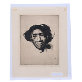 Intaglio/Etching, Portrait Titled "Field Hand," C. 1937, Artist Signed Arthur W. Hall (1889-1981)