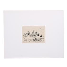 Intaglio/Etching, Titled "A Sheepfold," C. 1927, Artist Signed Arthur W. Hall (1889-1981)