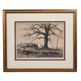 Etching, Titled "The Burr Oak" C. 1928, Artist Signed Arthur W. Hall (1889-1981)