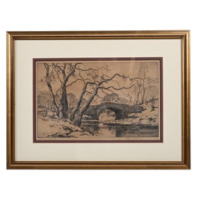 Drypoint/Etching, Titled "Bird Creek In Thaw," Dated 1944, Artist Signed Arthur W. Hall (1889-1981)
