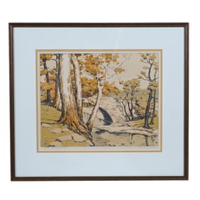 Serigraph Titled "Game Creek Bridge" C. 1944-1946, Artist Signed Norma Bassett Hall (1889-1957)