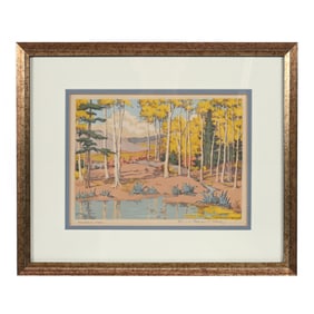 Serigraph Titled "Mountain Pool" C.1949-1950 , Artist Signed Norma Bassett Hall (1889-1957)