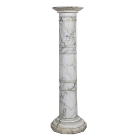White And Gray Marble Pedestal, Top Platform Diameter Is 10.5"