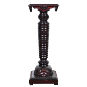 Mahogany Fern Stand, Ring Cut Column, Square Top And Base