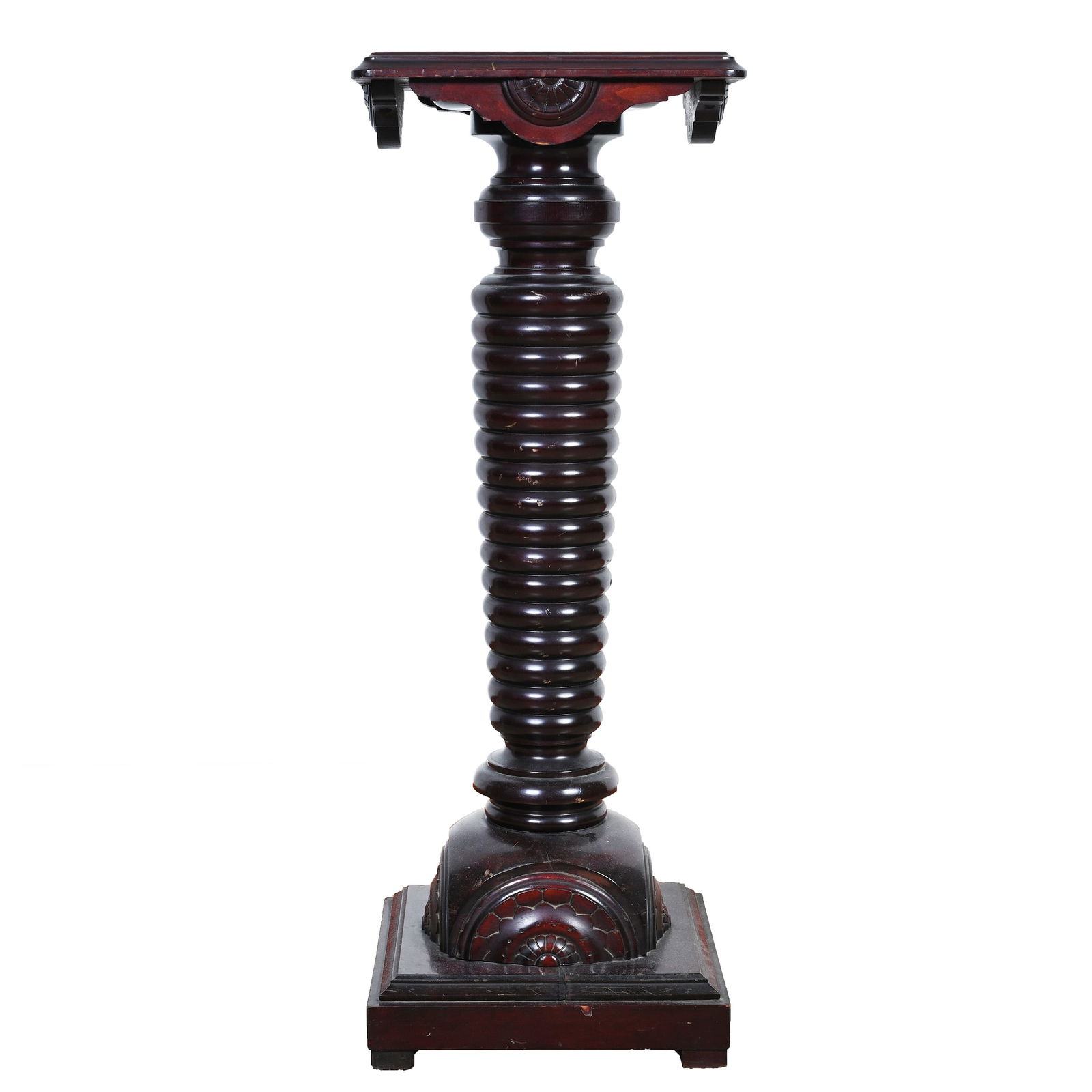 Mahogany Fern Stand, Ring Cut Column, Square Top And Base (1 of 5)